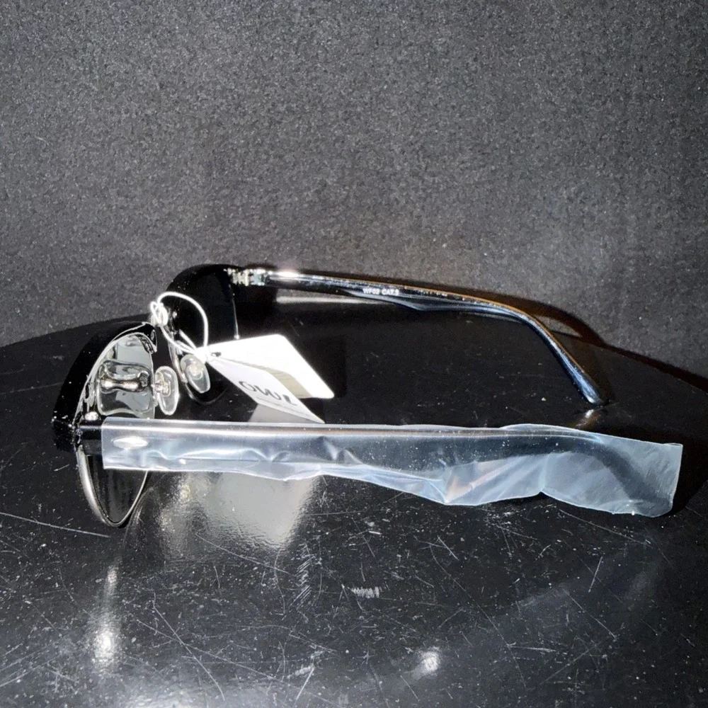 OWL Half Frame Sunglasses /Black Silver Frame /Black Lens. UV400